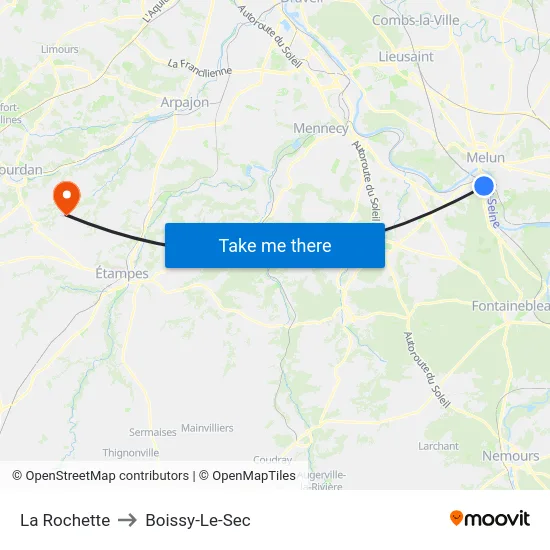La Rochette to Boissy-Le-Sec map