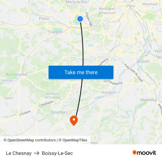 Le Chesnay to Boissy-Le-Sec map
