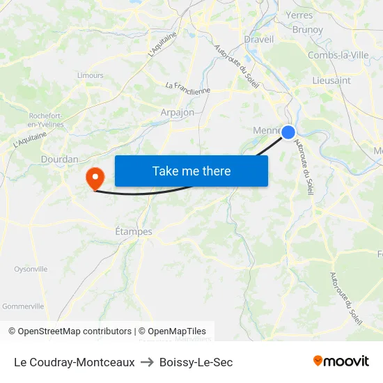 Le Coudray-Montceaux to Boissy-Le-Sec map