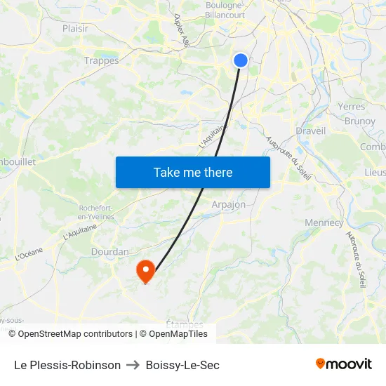 Le Plessis-Robinson to Boissy-Le-Sec map
