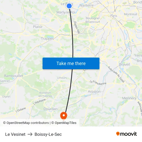 Le Vesinet to Boissy-Le-Sec map