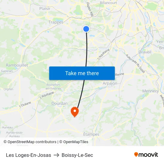 Les Loges-En-Josas to Boissy-Le-Sec map