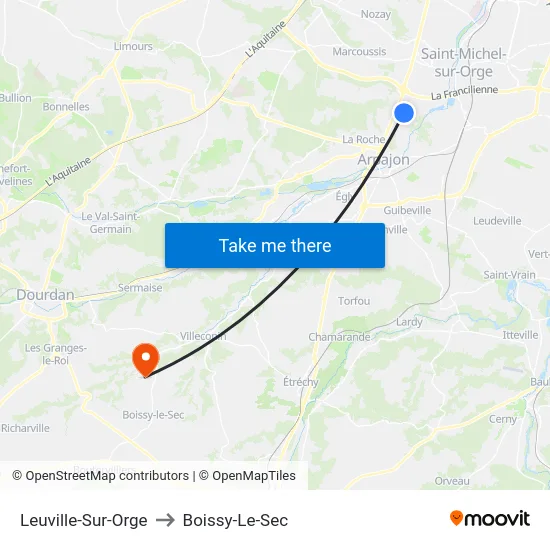 Leuville-Sur-Orge to Boissy-Le-Sec map