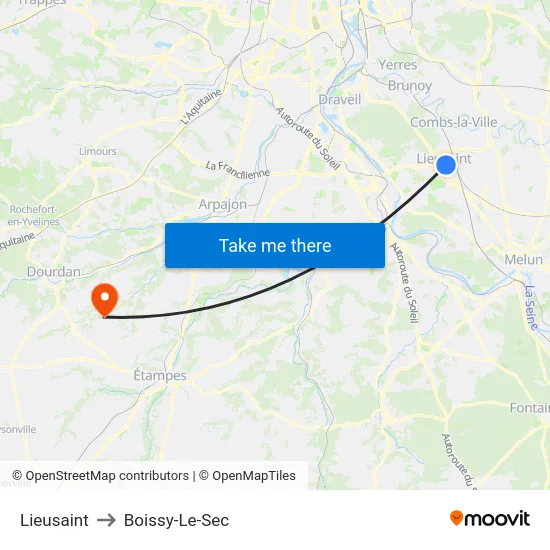 Lieusaint to Boissy-Le-Sec map