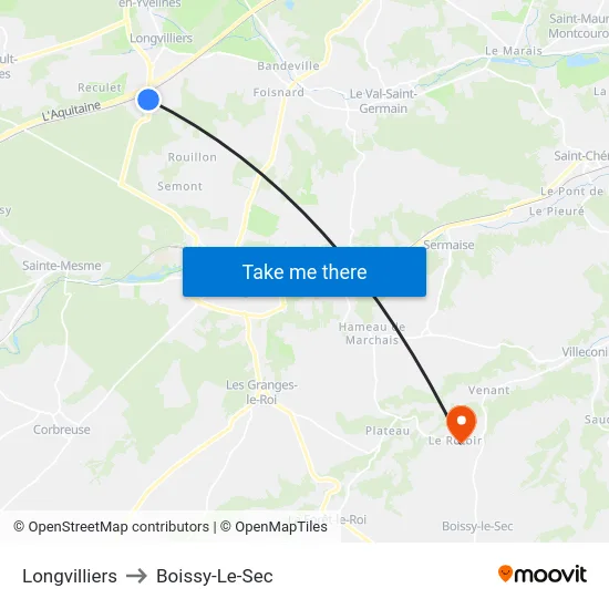 Longvilliers to Boissy-Le-Sec map