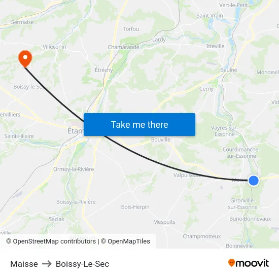 Maisse to Boissy-Le-Sec map