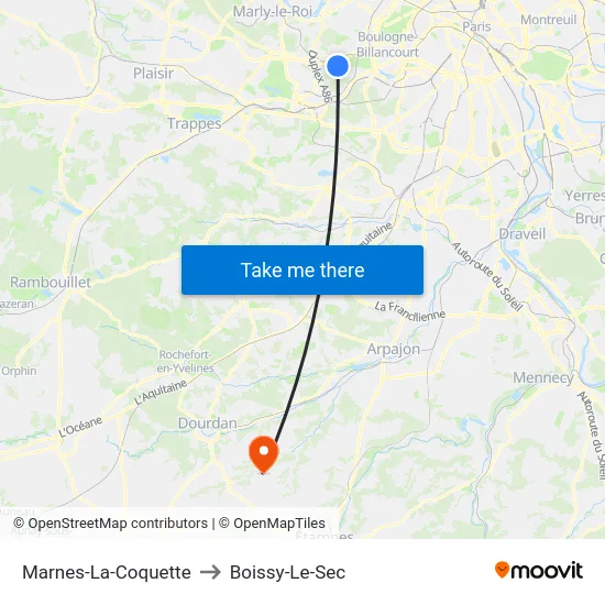 Marnes-La-Coquette to Boissy-Le-Sec map