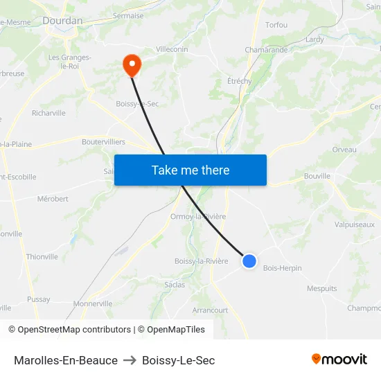 Marolles-En-Beauce to Boissy-Le-Sec map
