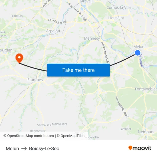 Melun to Boissy-Le-Sec map