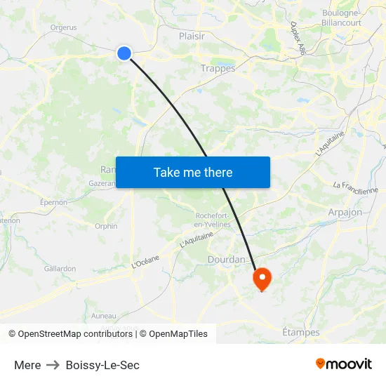 Mere to Boissy-Le-Sec map