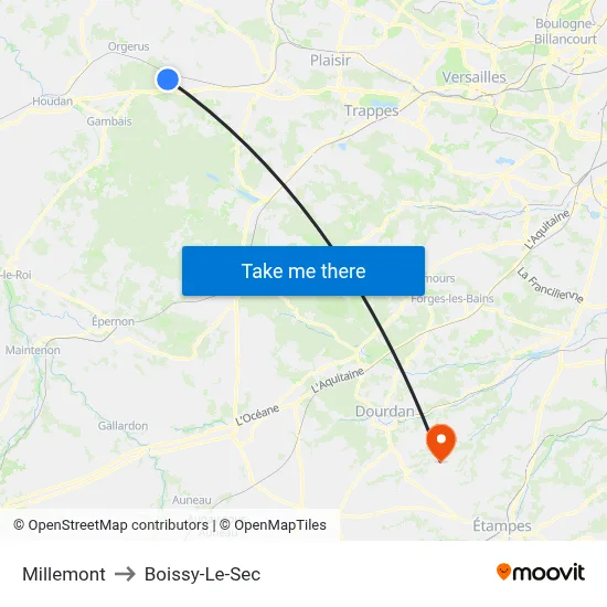 Millemont to Boissy-Le-Sec map
