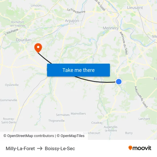 Milly-La-Foret to Boissy-Le-Sec map