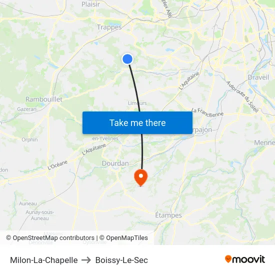 Milon-La-Chapelle to Boissy-Le-Sec map