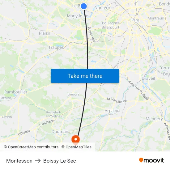 Montesson to Boissy-Le-Sec map
