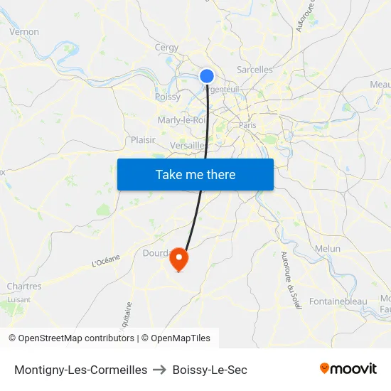 Montigny-Les-Cormeilles to Boissy-Le-Sec map