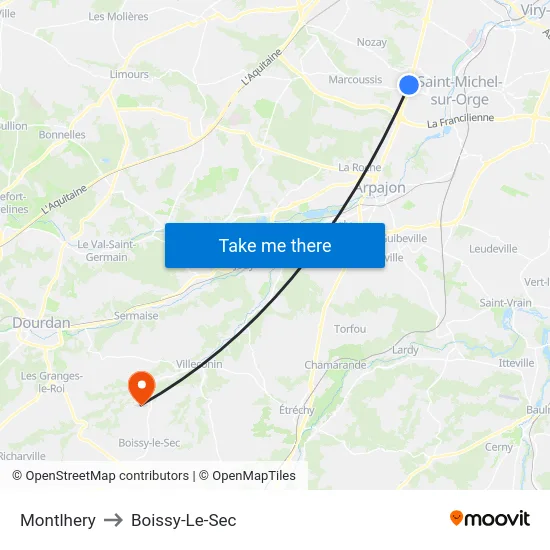 Montlhery to Boissy-Le-Sec map