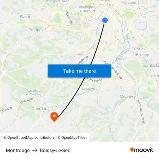 Montrouge to Boissy-Le-Sec map