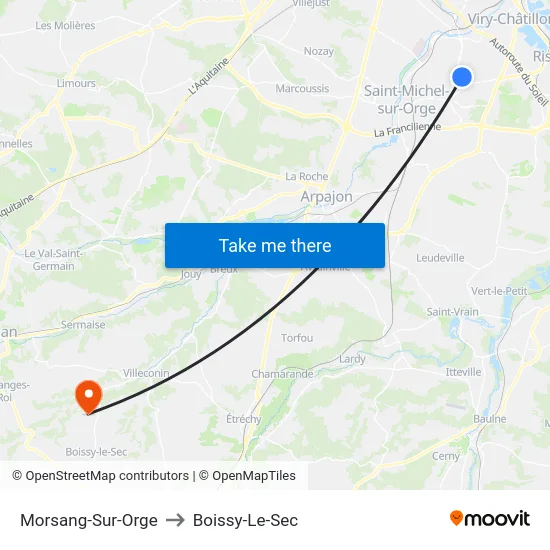 Morsang-Sur-Orge to Boissy-Le-Sec map