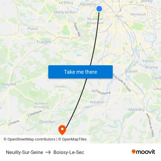 Neuilly-Sur-Seine to Boissy-Le-Sec map