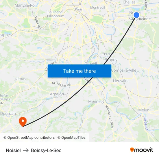 Noisiel to Boissy-Le-Sec map