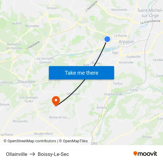 Ollainville to Boissy-Le-Sec map