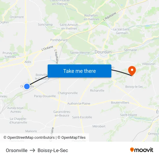Orsonville to Boissy-Le-Sec map