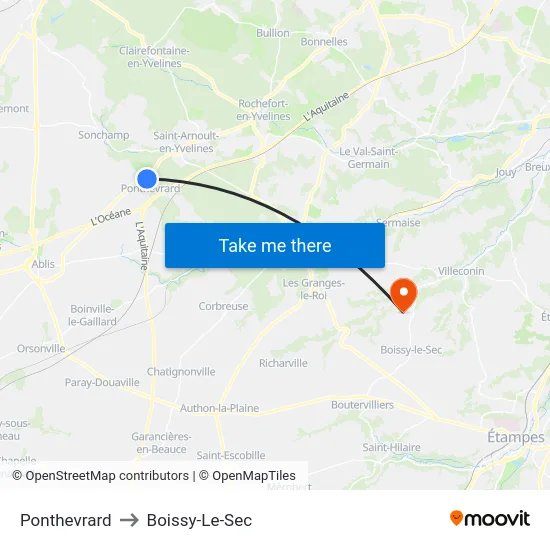 Ponthevrard to Boissy-Le-Sec map