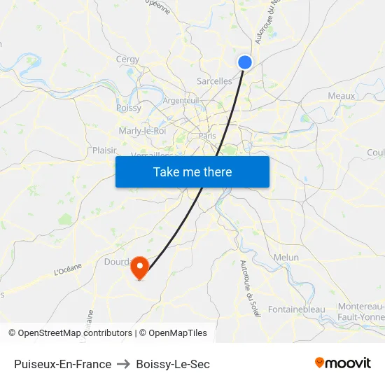 Puiseux-En-France to Boissy-Le-Sec map