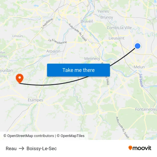 Reau to Boissy-Le-Sec map