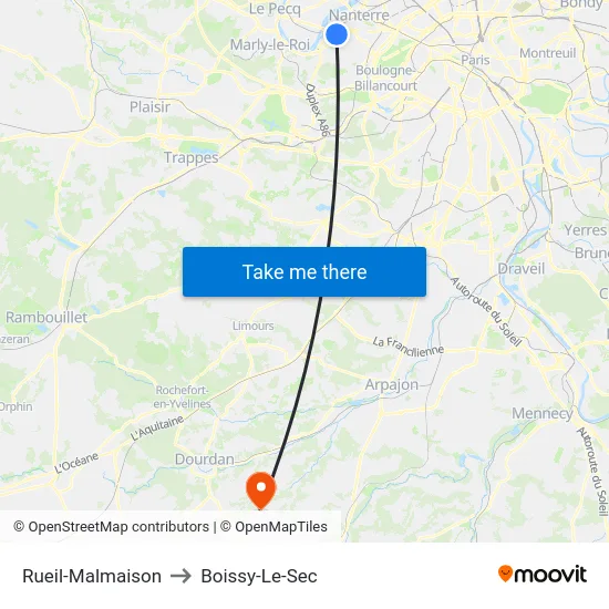 Rueil-Malmaison to Boissy-Le-Sec map