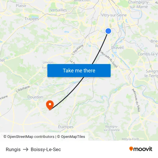Rungis to Boissy-Le-Sec map