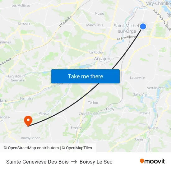 Sainte-Genevieve-Des-Bois to Boissy-Le-Sec map