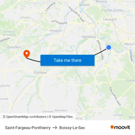 Saint-Fargeau-Ponthierry to Boissy-Le-Sec map