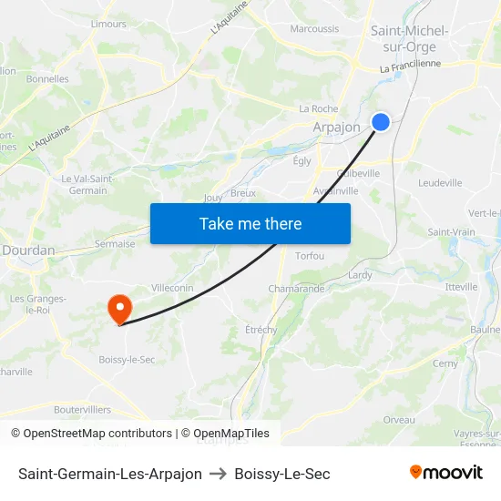 Saint-Germain-Les-Arpajon to Boissy-Le-Sec map