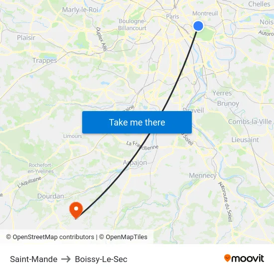 Saint-Mande to Boissy-Le-Sec map