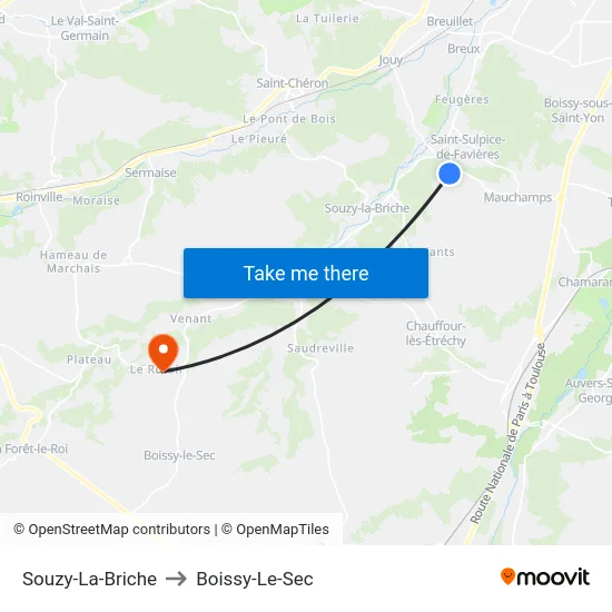Souzy-La-Briche to Boissy-Le-Sec map