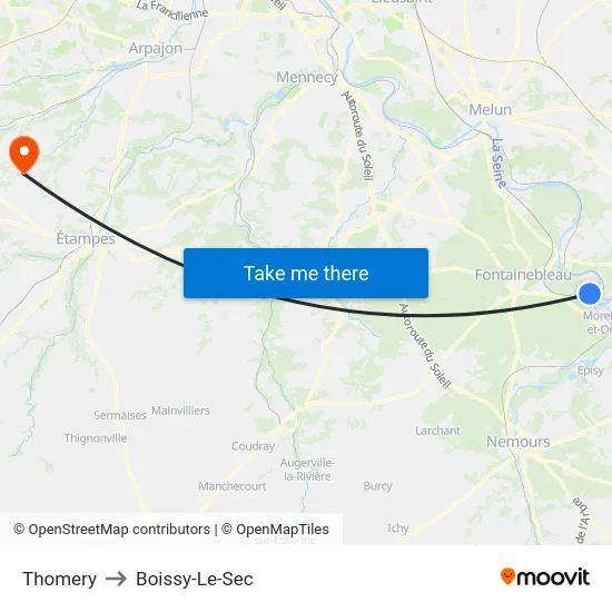 Thomery to Boissy-Le-Sec map