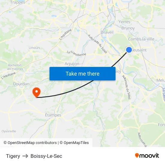 Tigery to Boissy-Le-Sec map