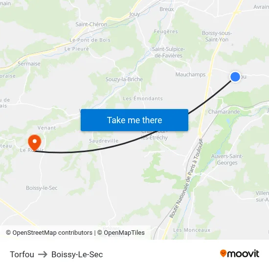 Torfou to Boissy-Le-Sec map