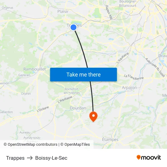 Trappes to Boissy-Le-Sec map