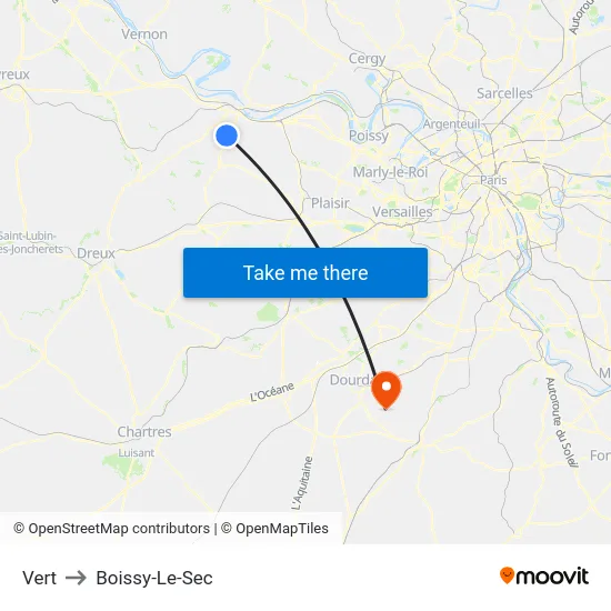 Vert to Boissy-Le-Sec map