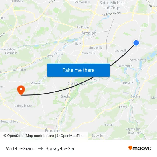 Vert-Le-Grand to Boissy-Le-Sec map