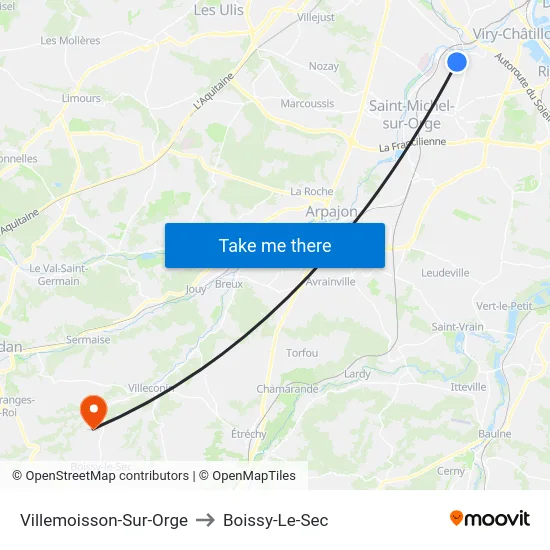 Villemoisson-Sur-Orge to Boissy-Le-Sec map