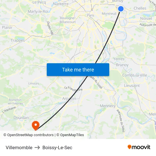 Villemomble to Boissy-Le-Sec map