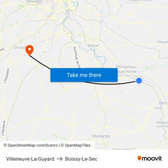 Villeneuve-La-Guyard to Boissy-Le-Sec map