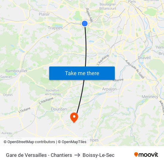 Gare de Versailles - Chantiers to Boissy-Le-Sec map