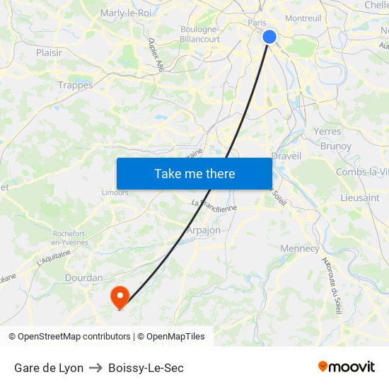 Gare de Lyon to Boissy-Le-Sec map