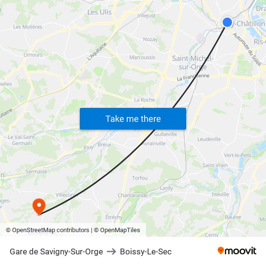 Gare de Savigny-Sur-Orge to Boissy-Le-Sec map