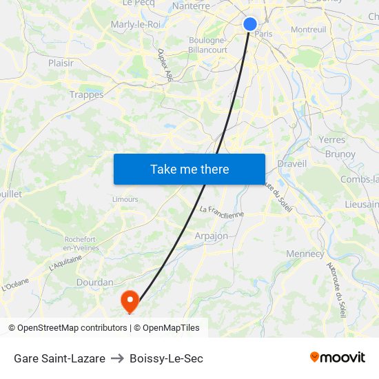 Gare Saint-Lazare to Boissy-Le-Sec map