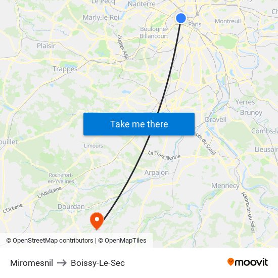 Miromesnil to Boissy-Le-Sec map